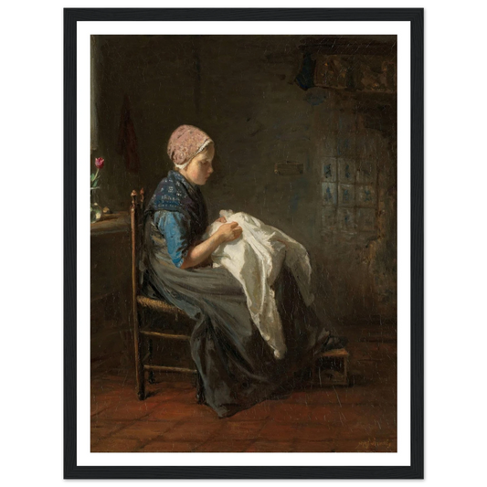 ‘The Little Seamstress’ (1850 - 1888) Art Print | Jozef Israels - Framed Poster - 30x40 cm / 12x16″ - Black frame