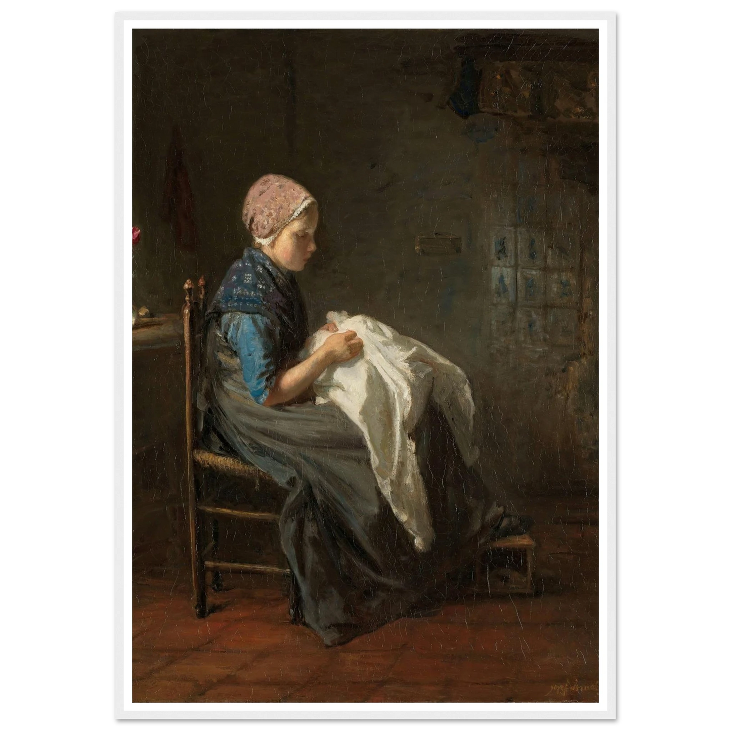 ‘The Little Seamstress’ (1850 - 1888) Art Print | Jozef Israels - Framed Poster - 30x40 cm / 12x16″ - Black frame