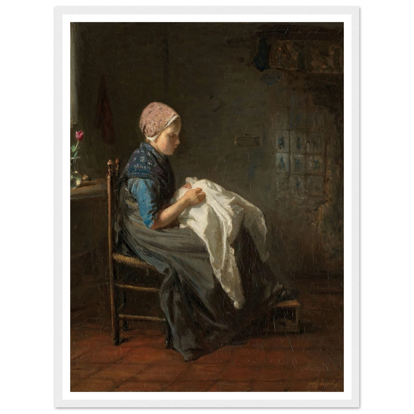 ‘The Little Seamstress’ (1850 - 1888) Art Print | Jozef Israels - Framed Poster - 30x40 cm / 12x16″ - Black frame
