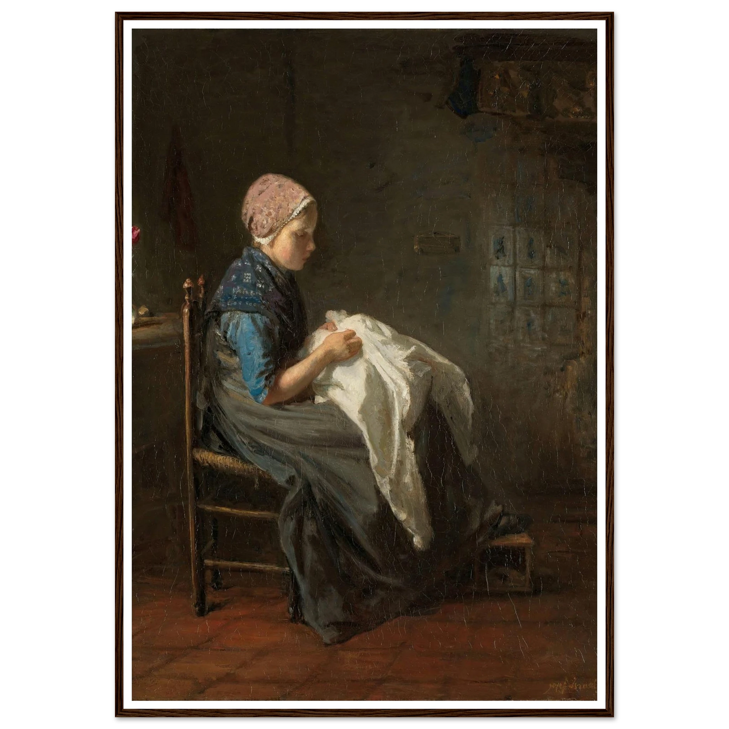 ‘The Little Seamstress’ (1850 - 1888) Art Print | Jozef Israels - Framed Poster - 30x40 cm / 12x16″ - Black frame