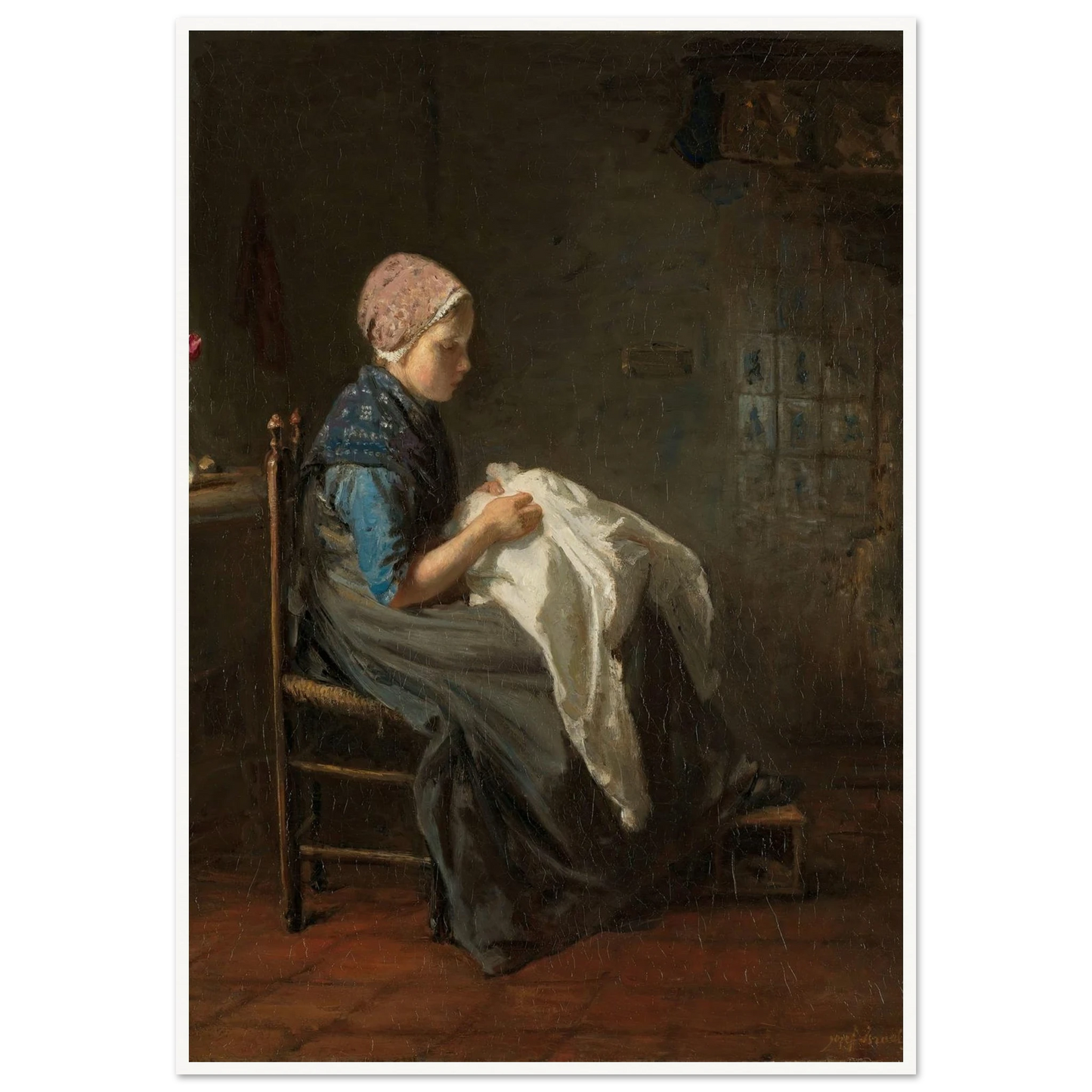 ‘The Little Seamstress’ (1850 - 1888) Art Print | Jozef Israels - Framed Poster - 30x40 cm / 12x16″ - Black frame