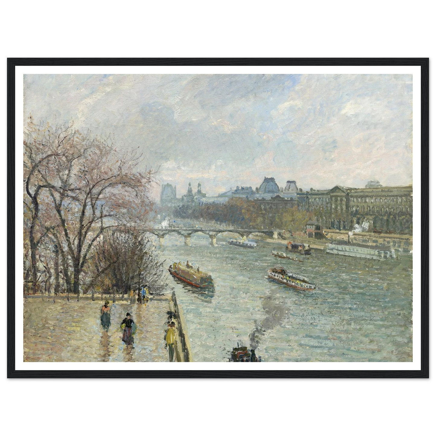 The Louvre,Afternoon Rainy Weather (1900) Art Print | Camille Pissarro - Framed Poster - 30x40 cm / 12x16″ - Black frame