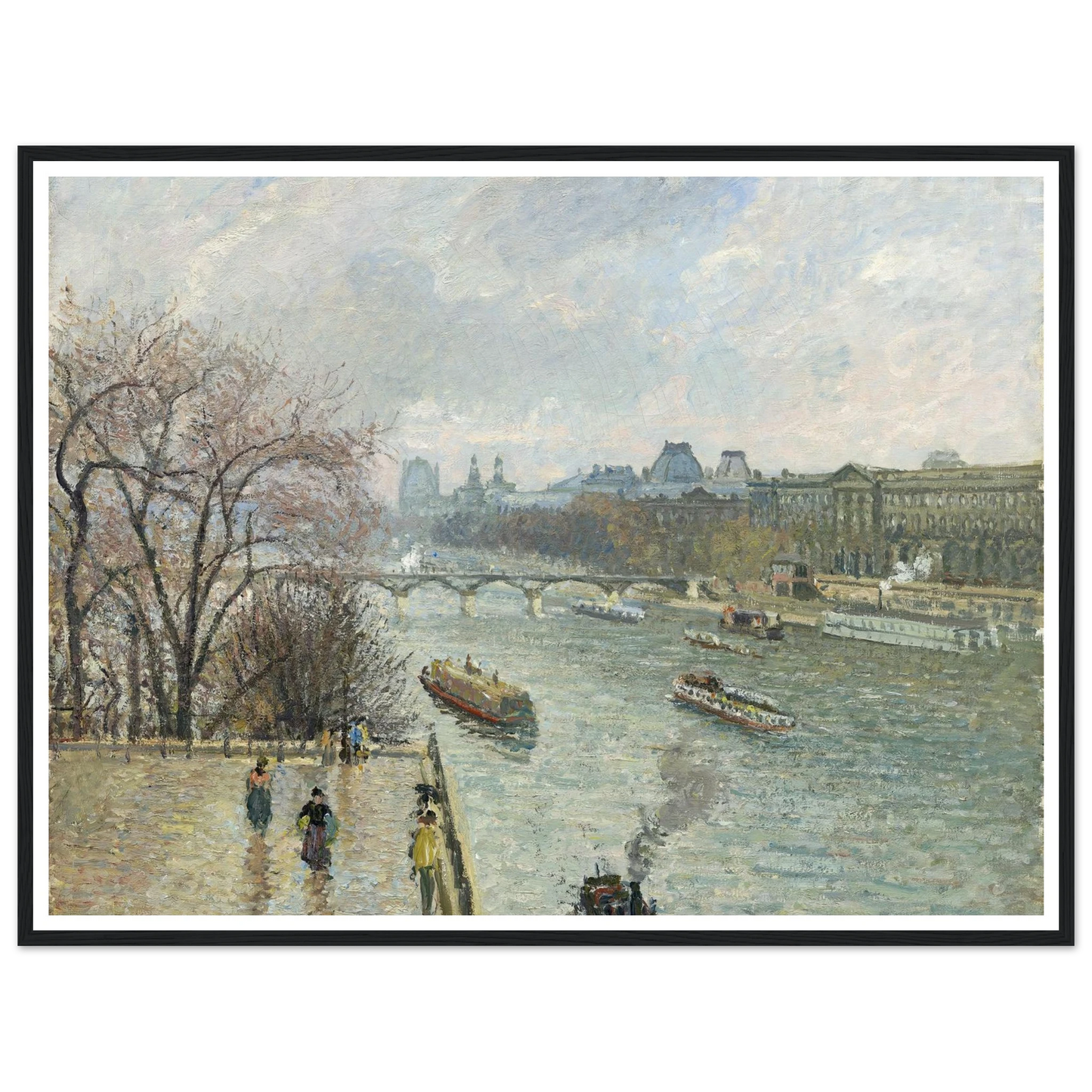 The Louvre,Afternoon Rainy Weather (1900) Art Print | Camille Pissarro - Framed Poster - 30x40 cm / 12x16″ - Black frame