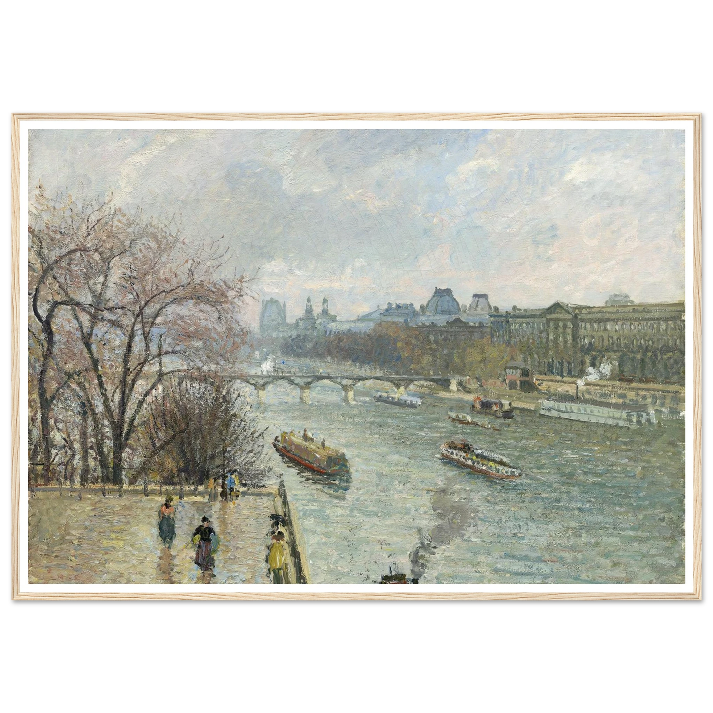 The Louvre,Afternoon Rainy Weather (1900) Art Print | Camille Pissarro - Framed Poster - 30x40 cm / 12x16″ - Black frame