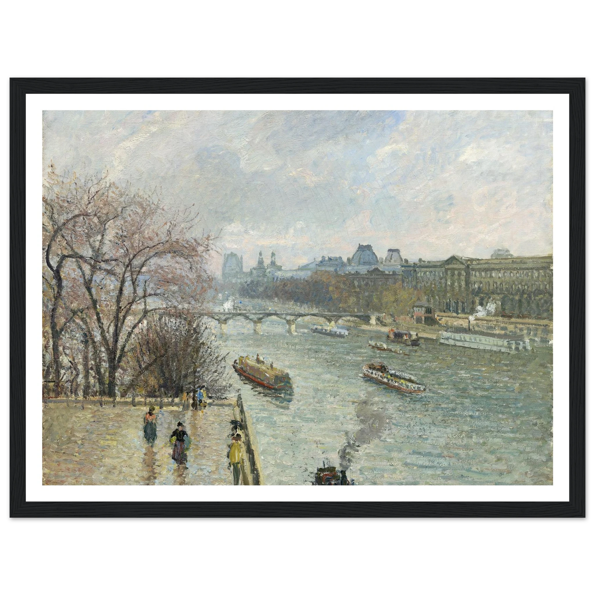 The Louvre,Afternoon Rainy Weather (1900) Art Print | Camille Pissarro - Framed Poster - 30x40 cm / 12x16″ - Black frame