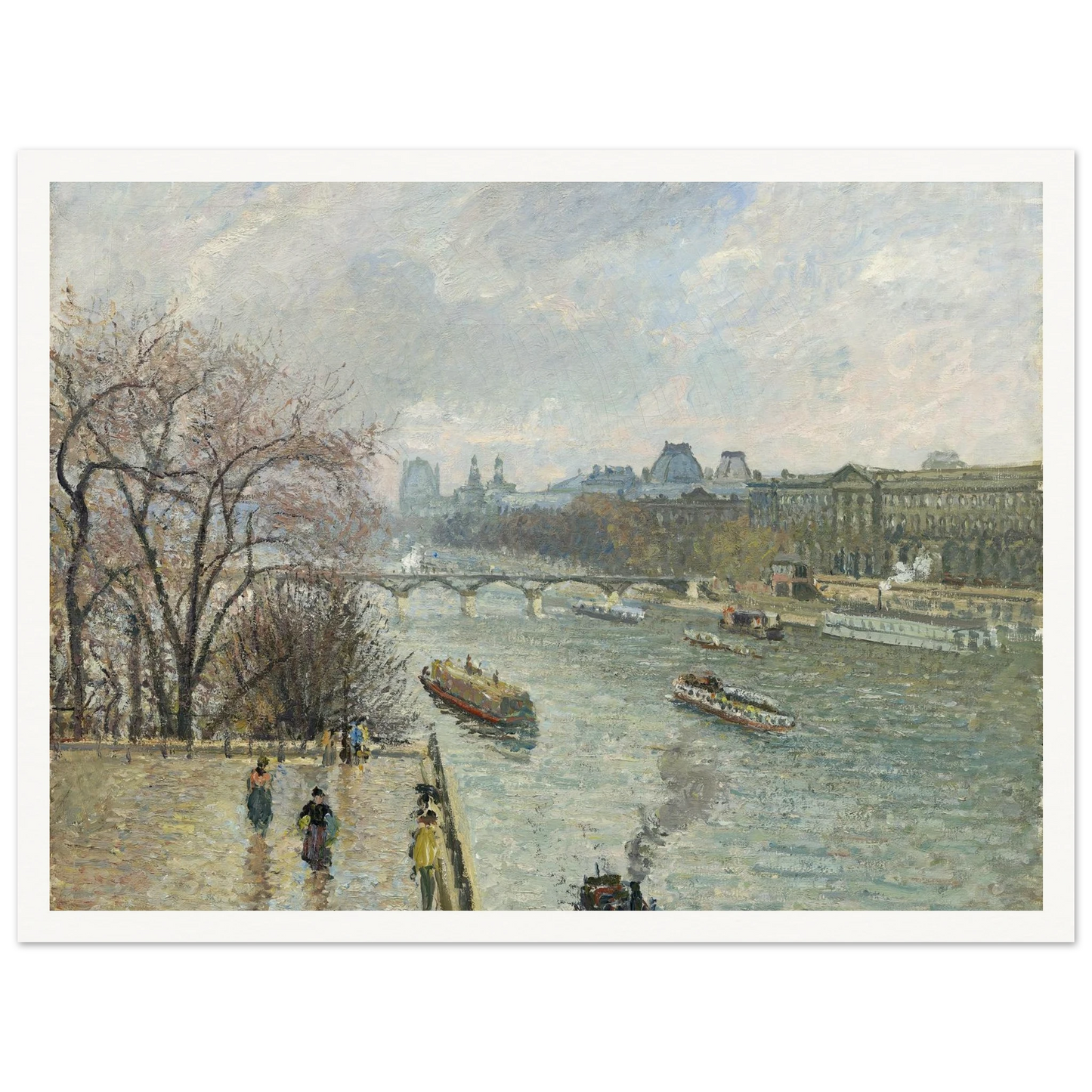 The Louvre,Afternoon Rainy Weather (1900) Art Print | Camille Pissarro - Framed Poster - 30x40 cm / 12x16″ - Black frame