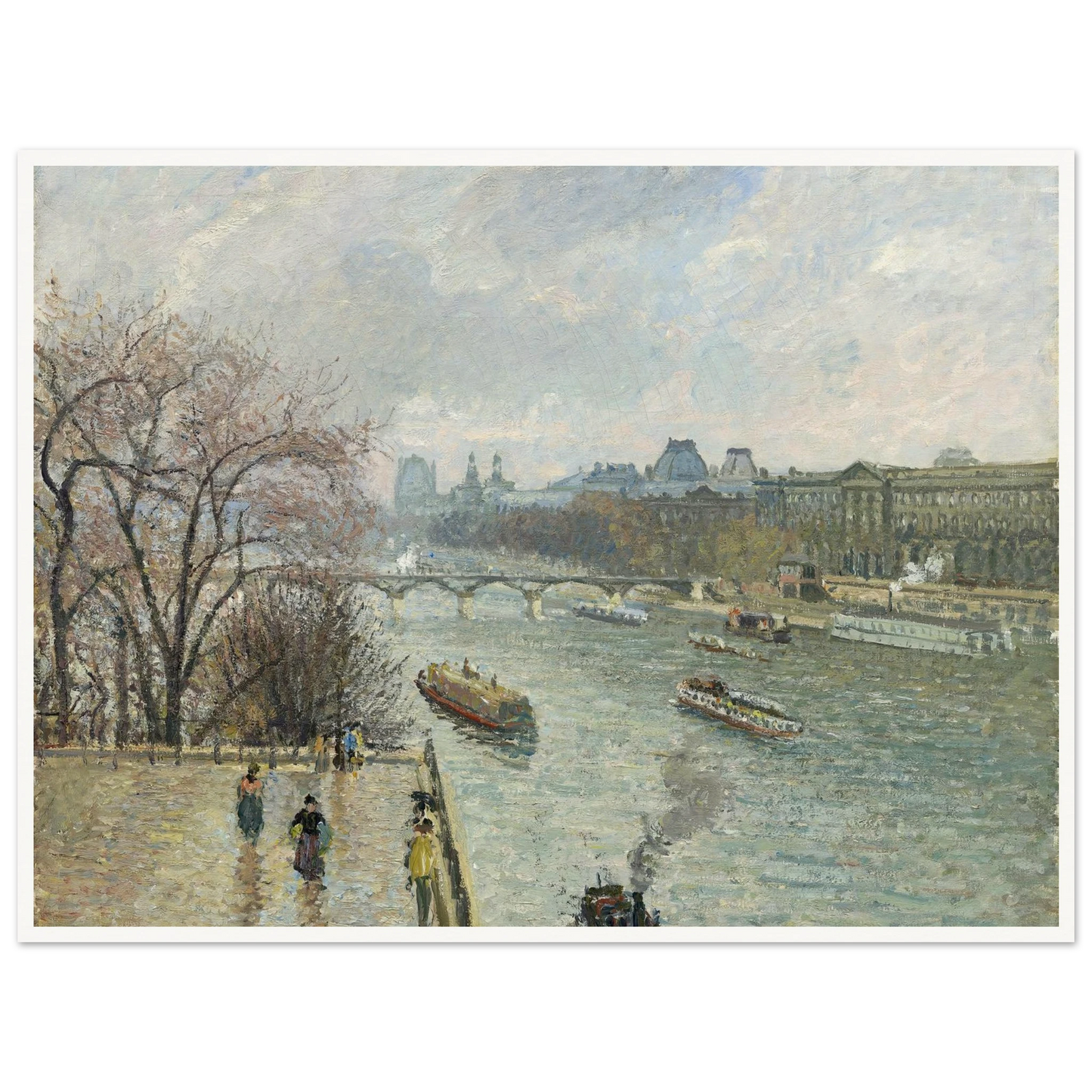 The Louvre,Afternoon Rainy Weather (1900) Art Print | Camille Pissarro - Framed Poster - 30x40 cm / 12x16″ - Black frame