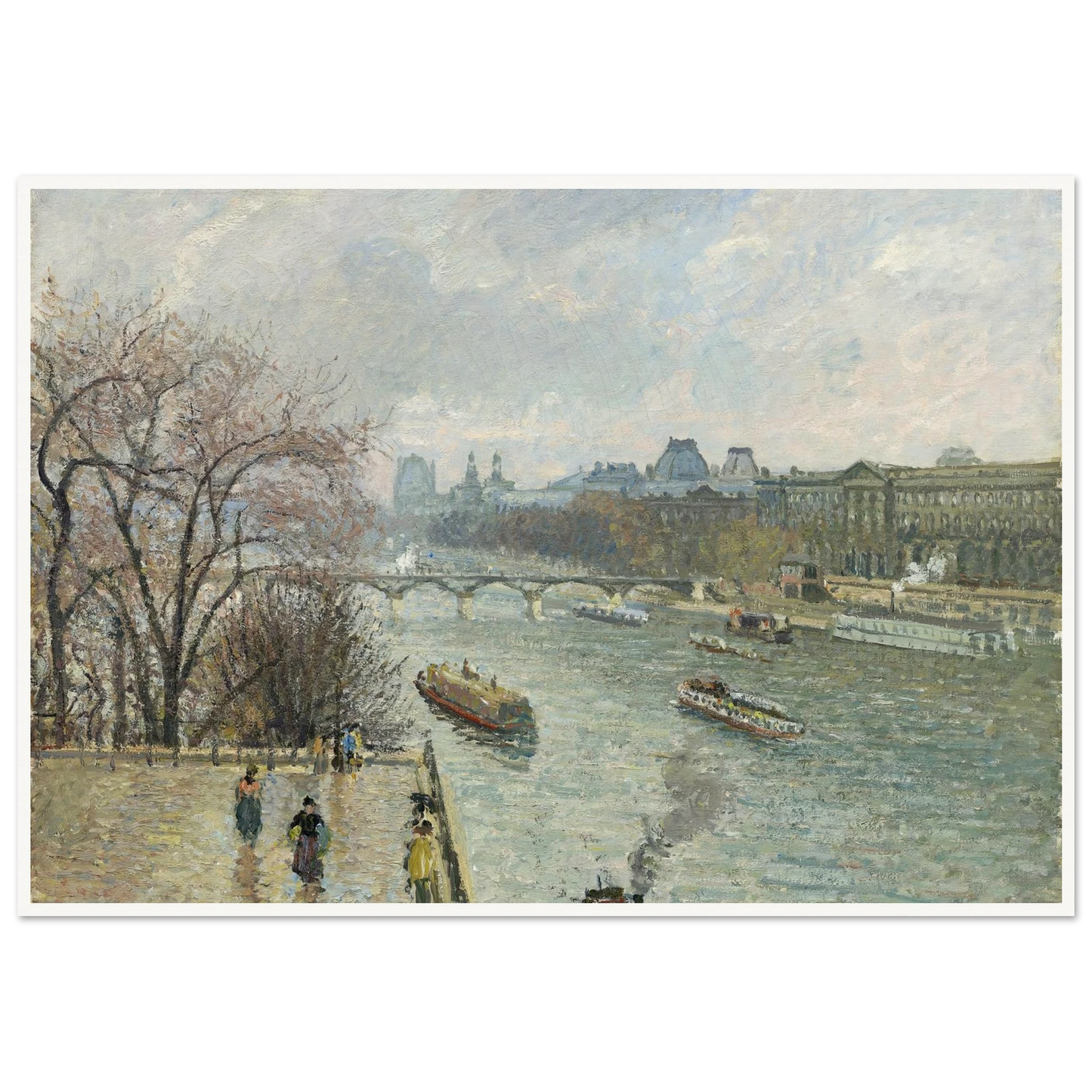 The Louvre,Afternoon Rainy Weather (1900) Art Print | Camille Pissarro - Framed Poster - 30x40 cm / 12x16″ - Black frame