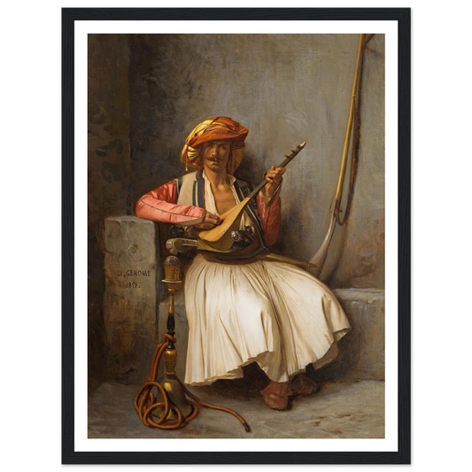 The Lute Player (1858) Art Print | Jean Leon Gerome - Framed Poster - 30x40 cm / 12x16″ - Black frame