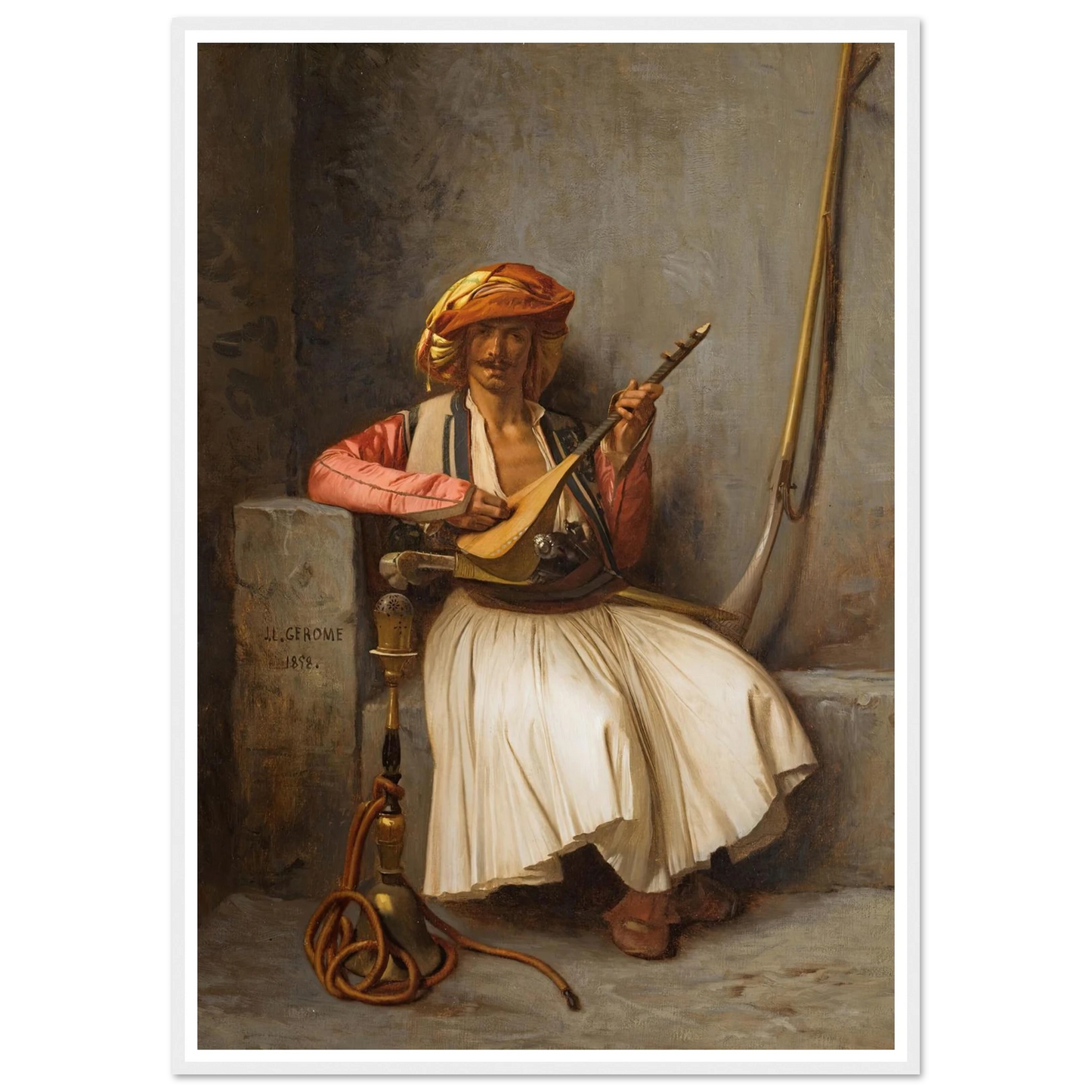 The Lute Player (1858) Art Print | Jean Leon Gerome - Framed Poster - 30x40 cm / 12x16″ - Black frame