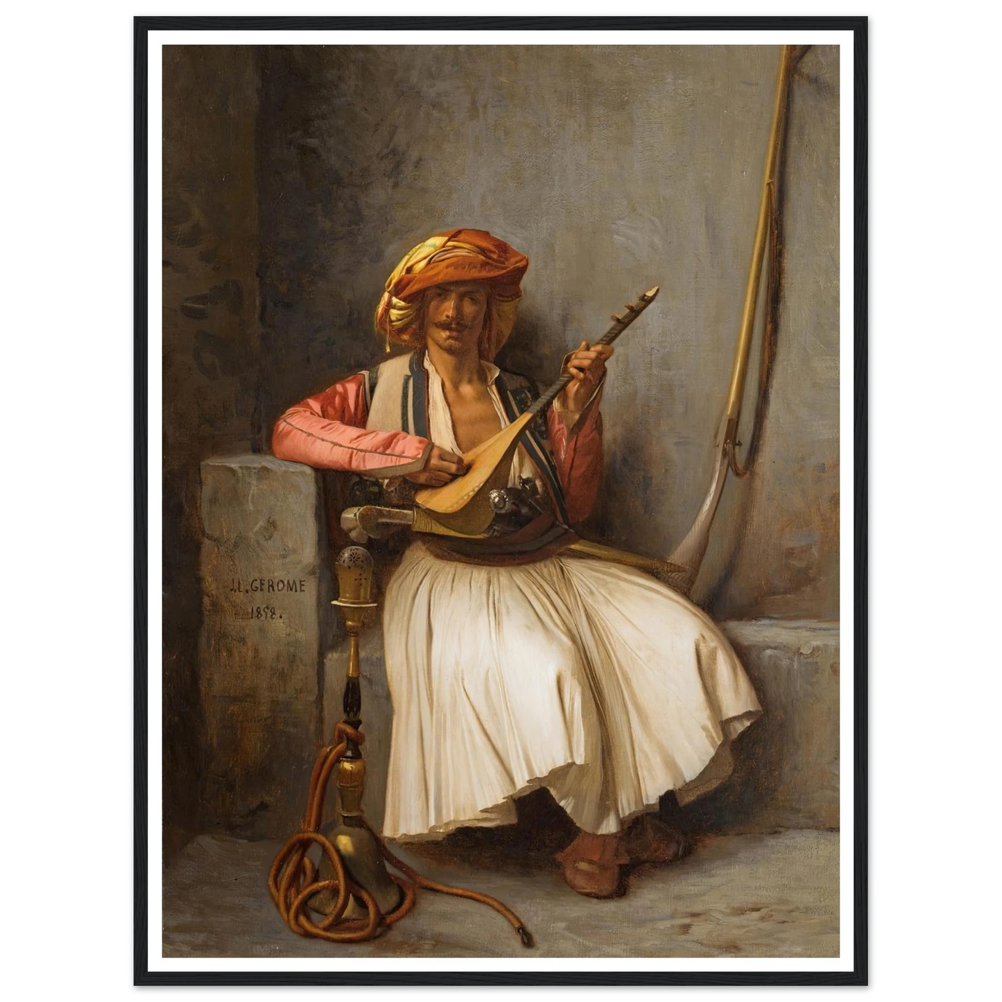 The Lute Player (1858) Art Print | Jean Leon Gerome - Framed Poster - 30x40 cm / 12x16″ - Black frame