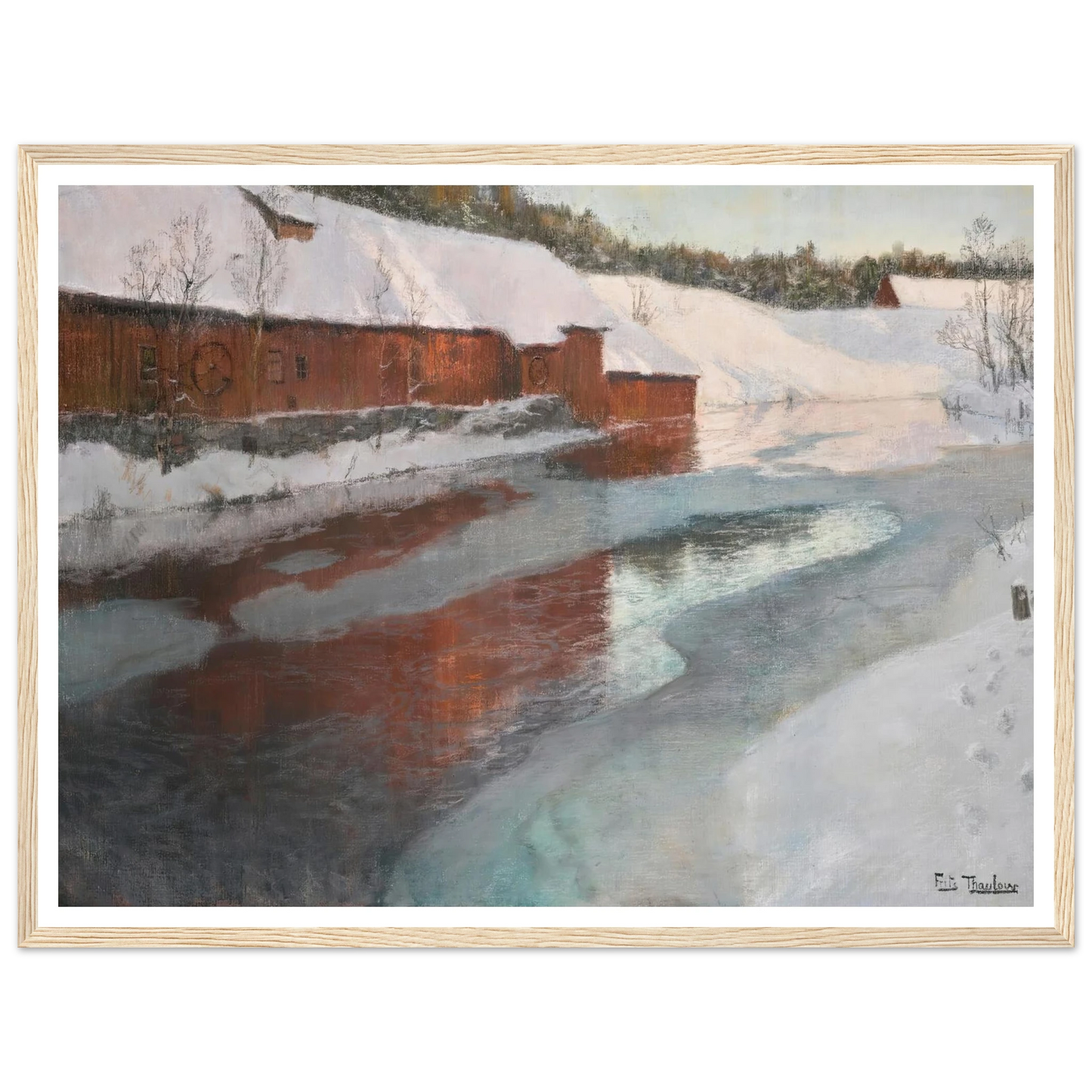 The Lysaker River In Winter Art Print | Frits Thaulow - Framed Poster - 30x40 cm / 12x16″ - Black frame
