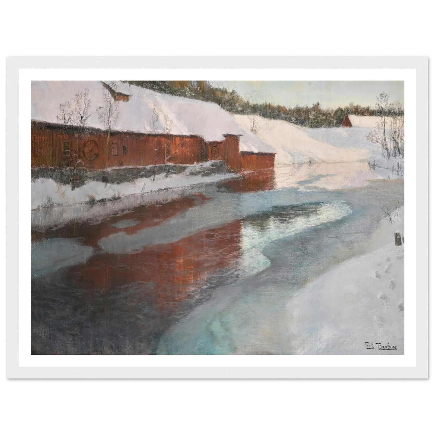 The Lysaker River In Winter Art Print | Frits Thaulow - Framed Poster - 30x40 cm / 12x16″ - Black frame