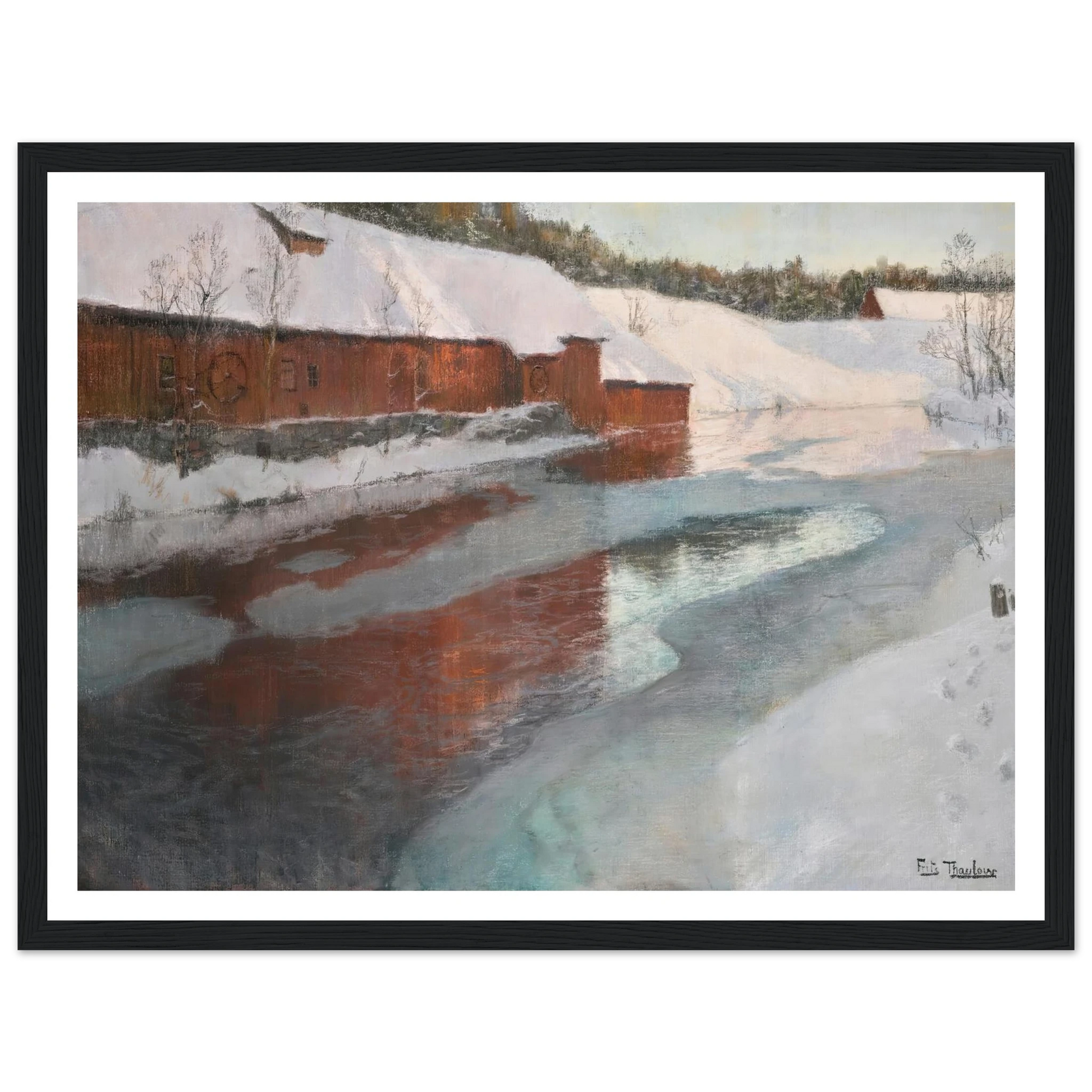 The Lysaker River In Winter Art Print | Frits Thaulow - Framed Poster - 30x40 cm / 12x16″ - Black frame