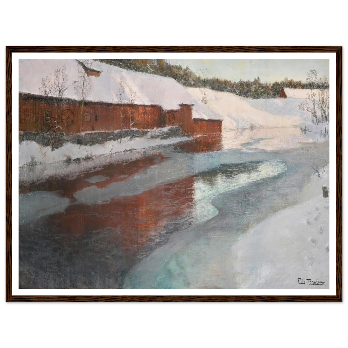 The Lysaker River In Winter Art Print | Frits Thaulow - Framed Poster - 30x40 cm / 12x16″ - Black frame