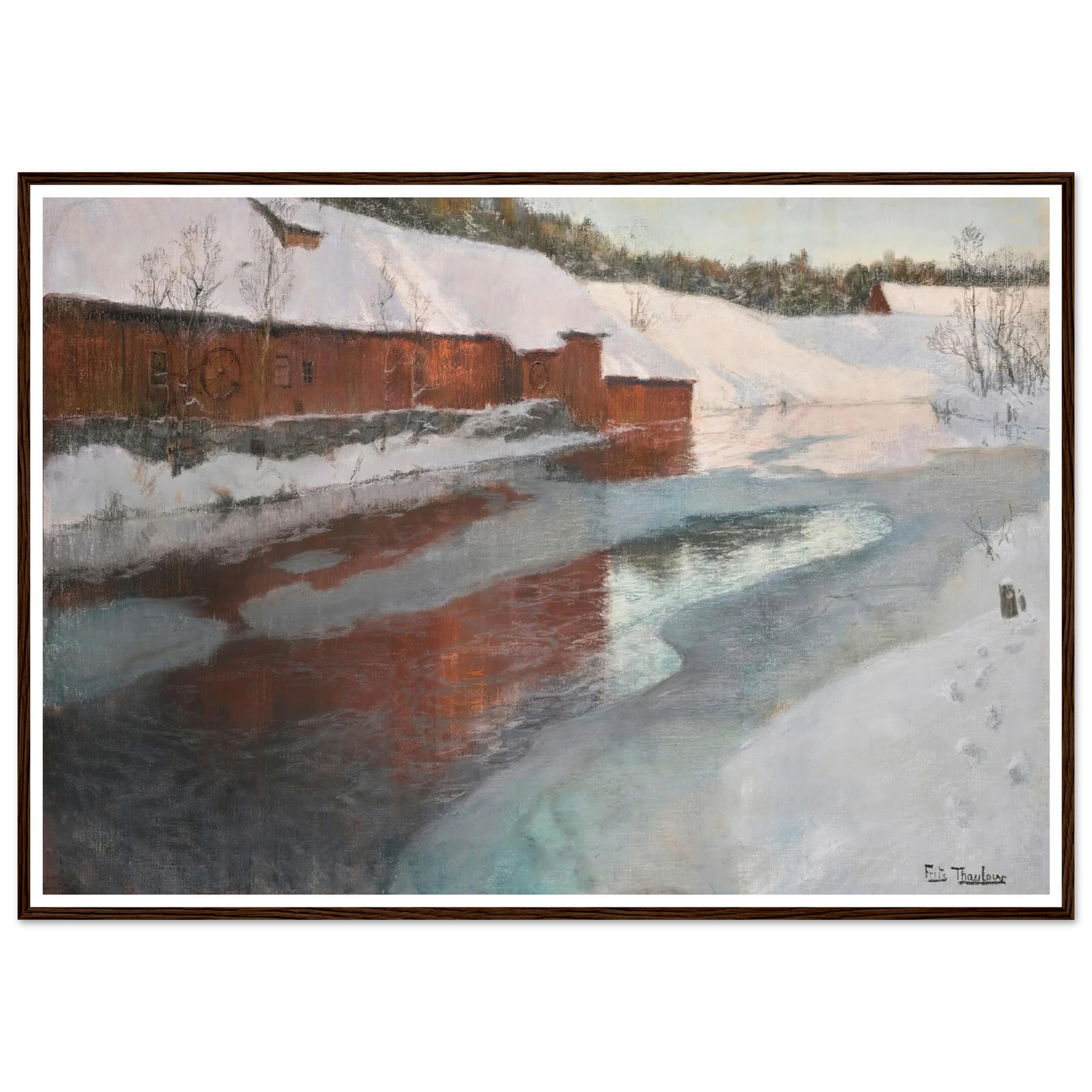 The Lysaker River In Winter Art Print | Frits Thaulow - Framed Poster - 30x40 cm / 12x16″ - Black frame