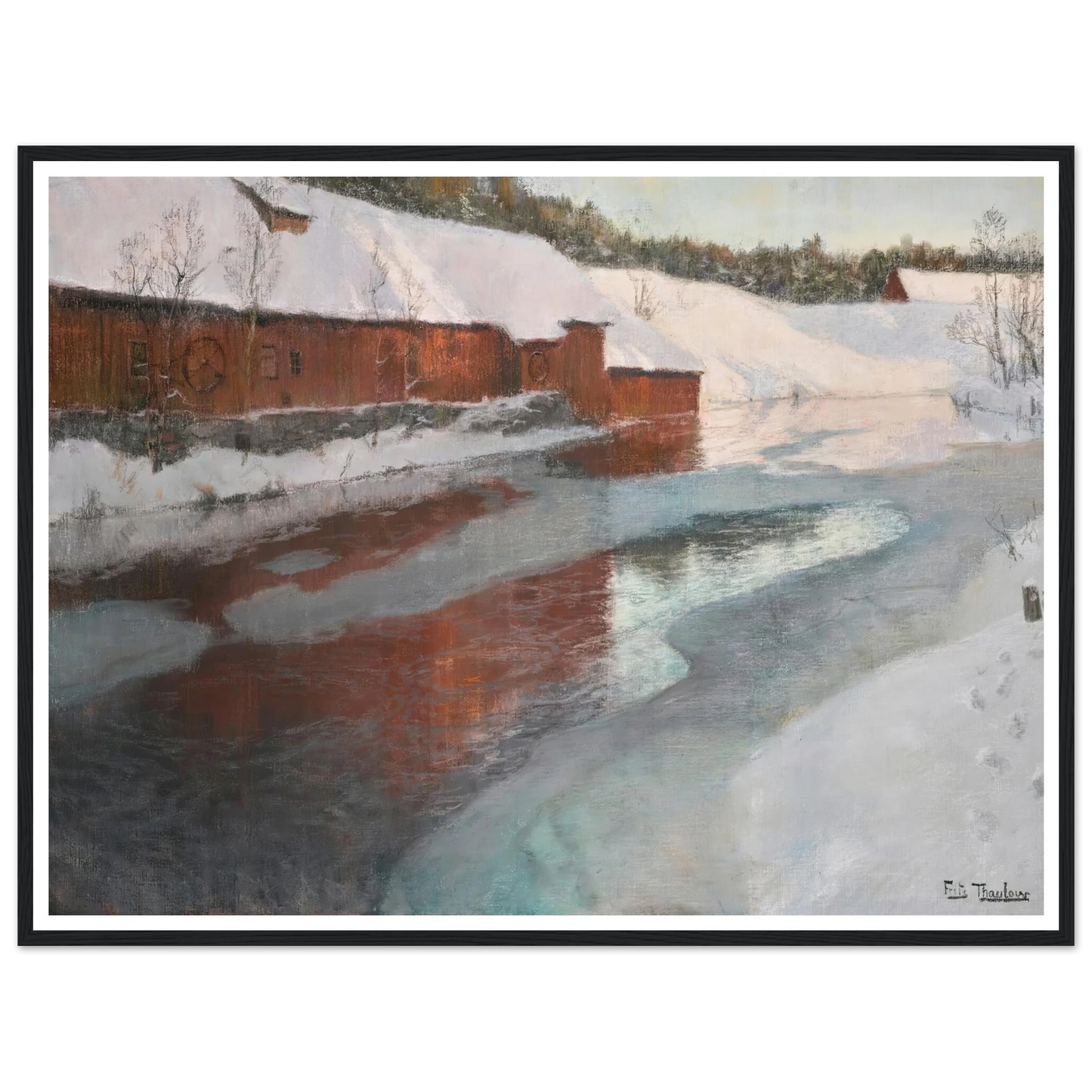 The Lysaker River In Winter Art Print | Frits Thaulow - Framed Poster - 30x40 cm / 12x16″ - Black frame