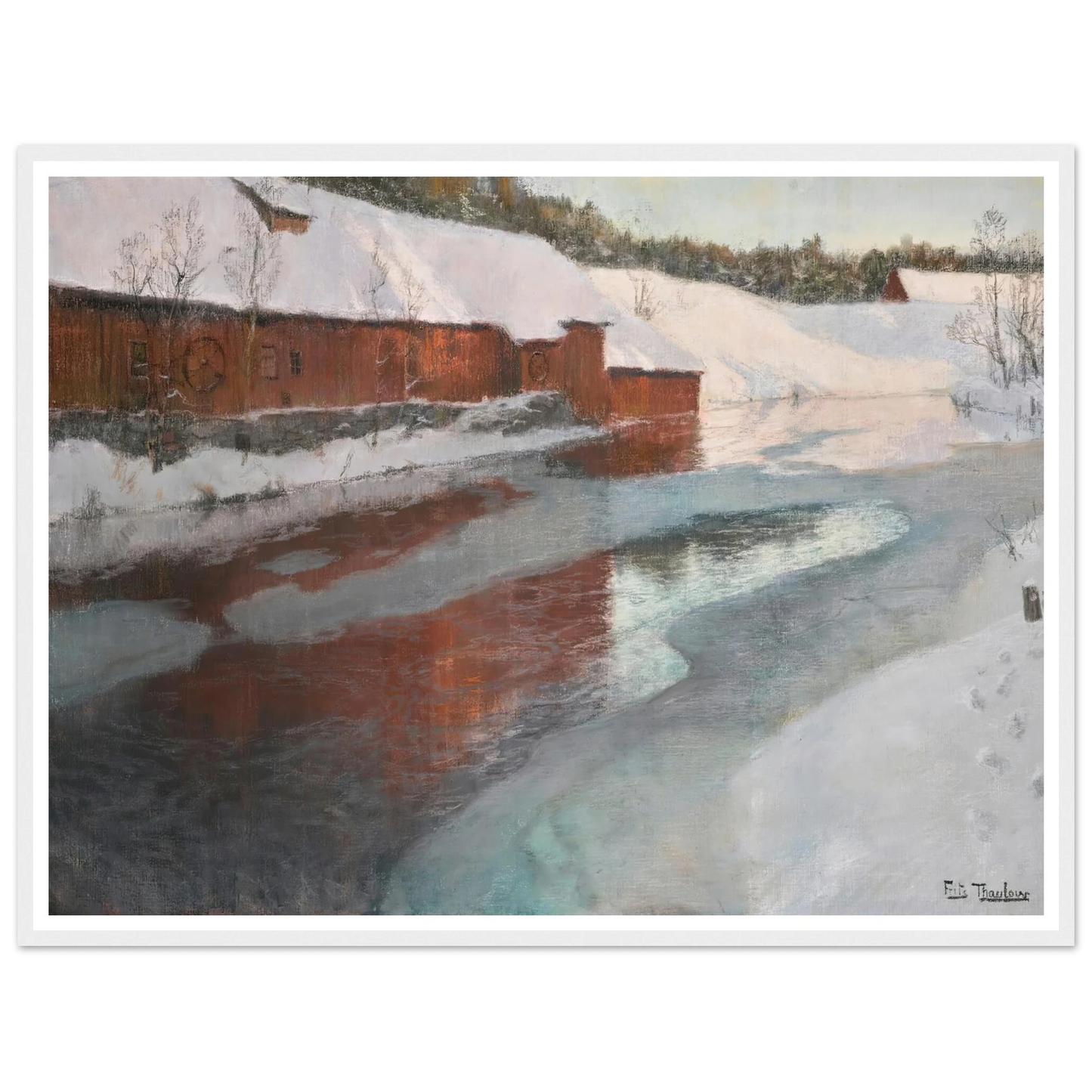 The Lysaker River In Winter Art Print | Frits Thaulow - Framed Poster - 30x40 cm / 12x16″ - Black frame