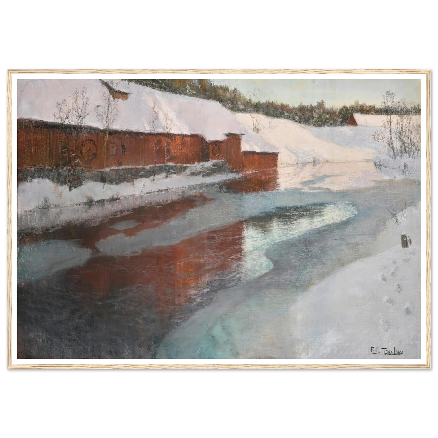 The Lysaker River In Winter Art Print | Frits Thaulow - Framed Poster - 30x40 cm / 12x16″ - Black frame