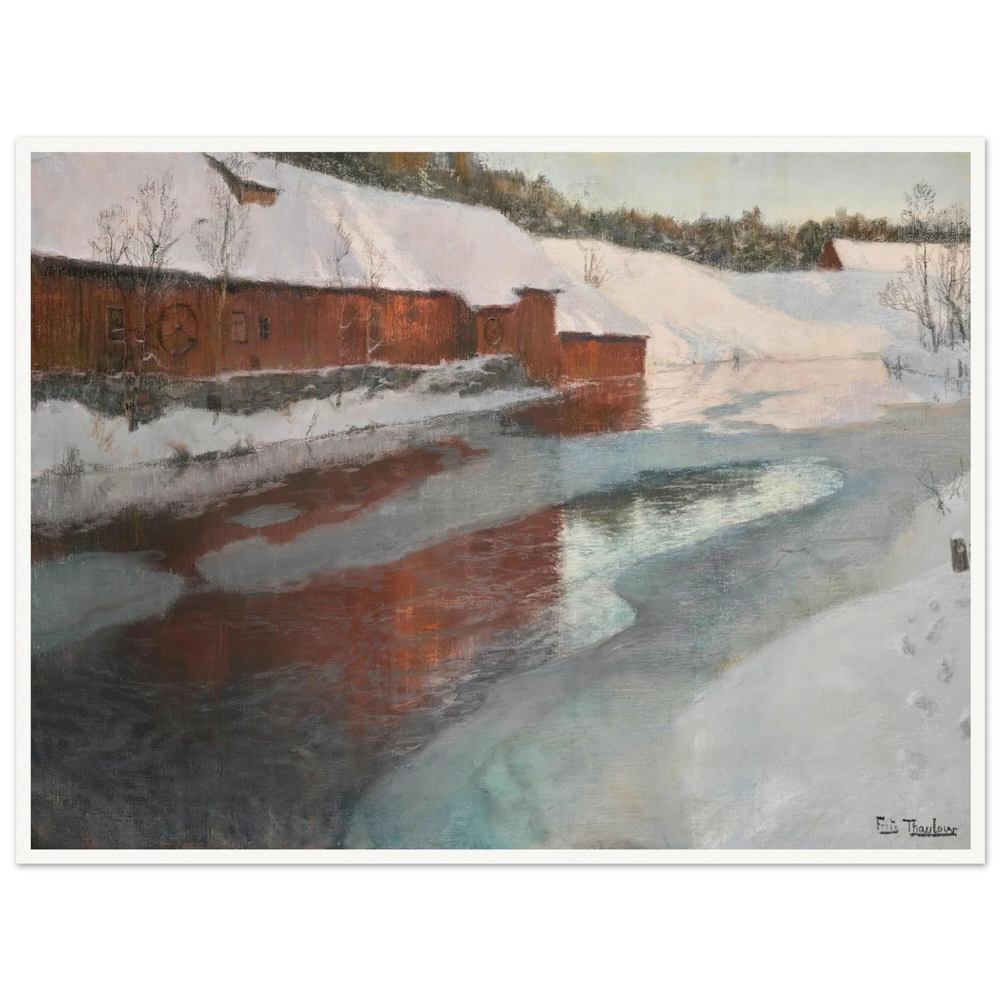 The Lysaker River In Winter Art Print | Frits Thaulow - Framed Poster - 30x40 cm / 12x16″ - Black frame