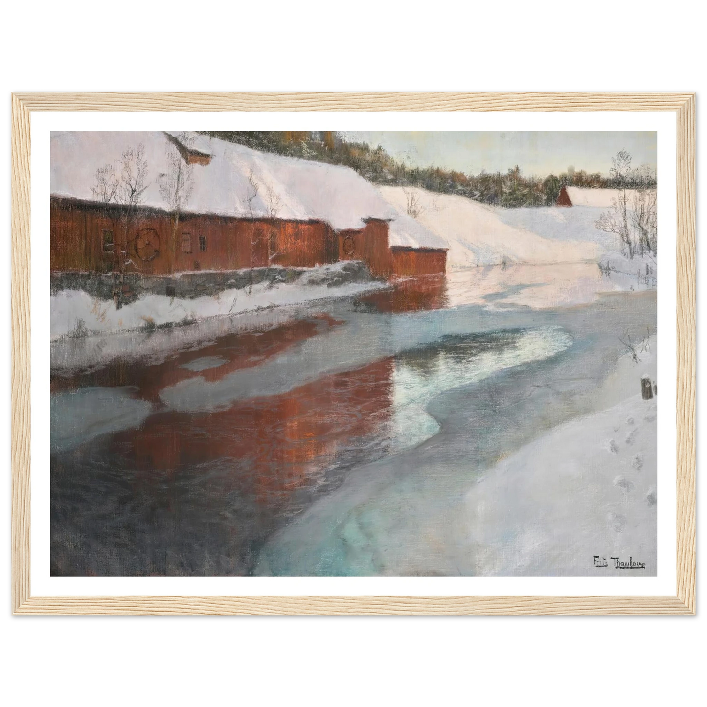 The Lysaker River In Winter Art Print | Frits Thaulow - Framed Poster - 30x40 cm / 12x16″ - Black frame
