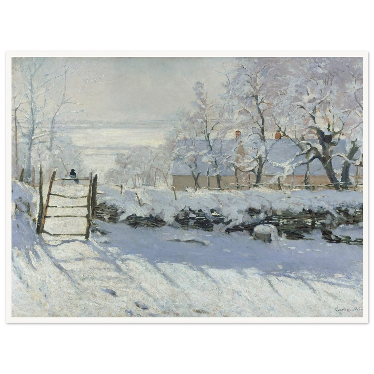 The Magpie (1868 - 1869) Art Print | Claude Monet - Framed Poster - 30x40 cm / 12x16″ - Black frame