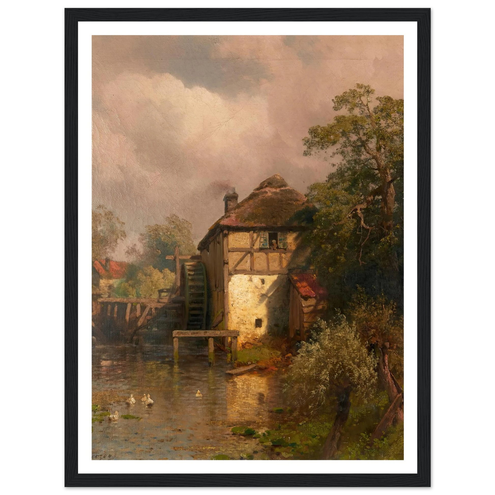 The Mill Art Print | Hermann Ottomar Herzog - Framed Poster - 30x40 cm / 12x16″ - Black frame