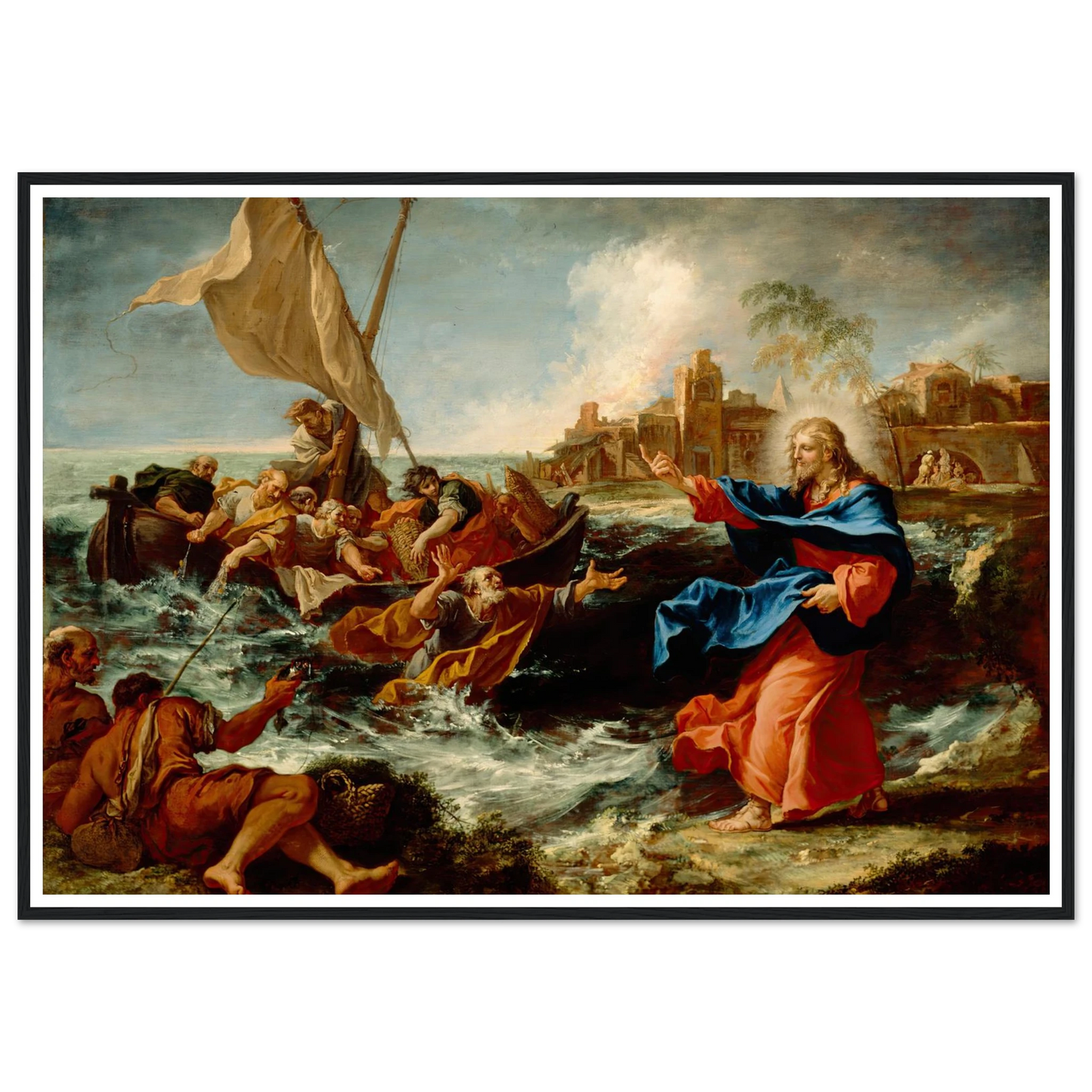 The Miraculous Draught Of Fishes (ca. between 1695 and 1697) Art Print | Sebastiano Ricci - Framed Poster - 30x40 cm / 12x16″ - Black frame