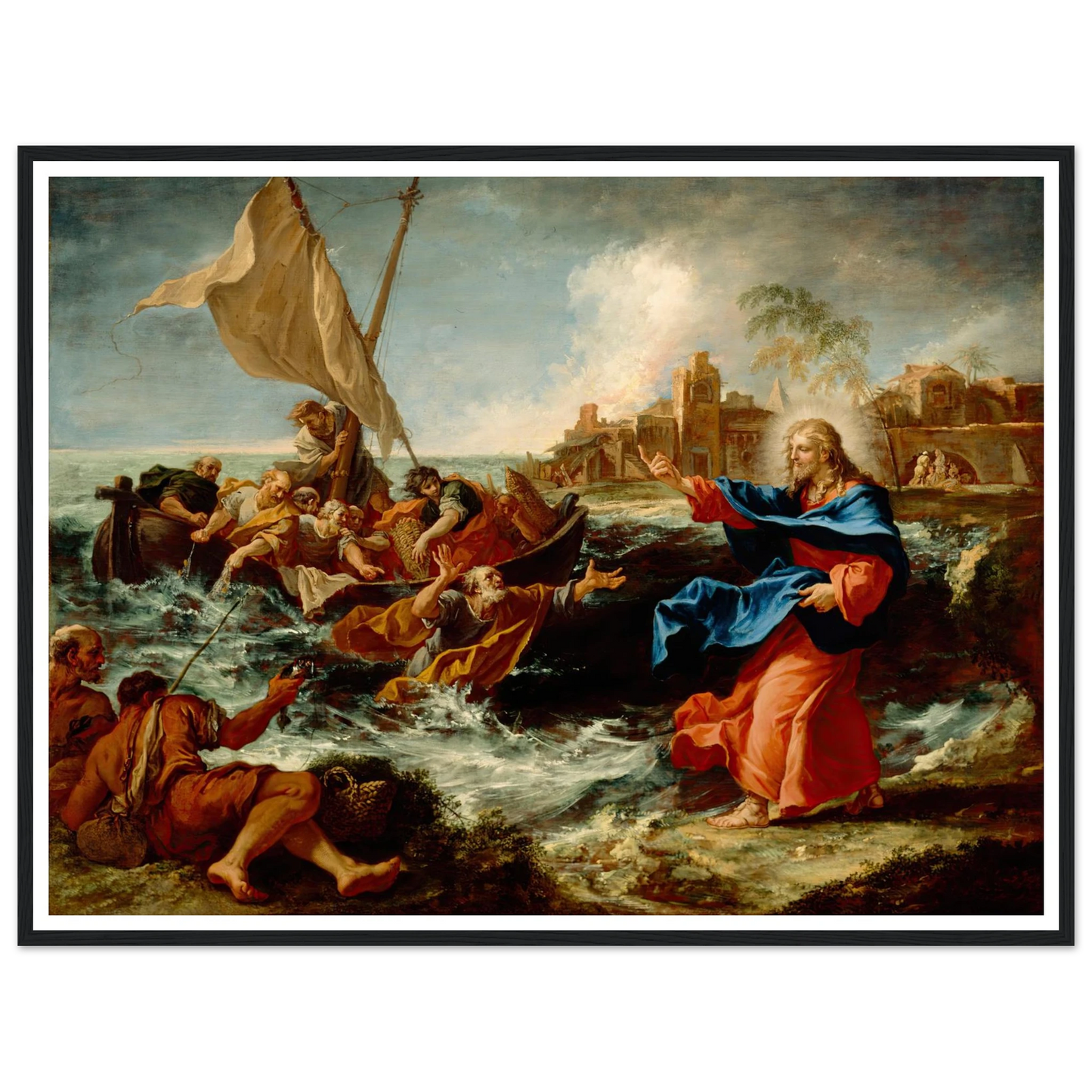 The Miraculous Draught Of Fishes (ca. between 1695 and 1697) Art Print | Sebastiano Ricci - Framed Poster - 30x40 cm / 12x16″ - Black frame