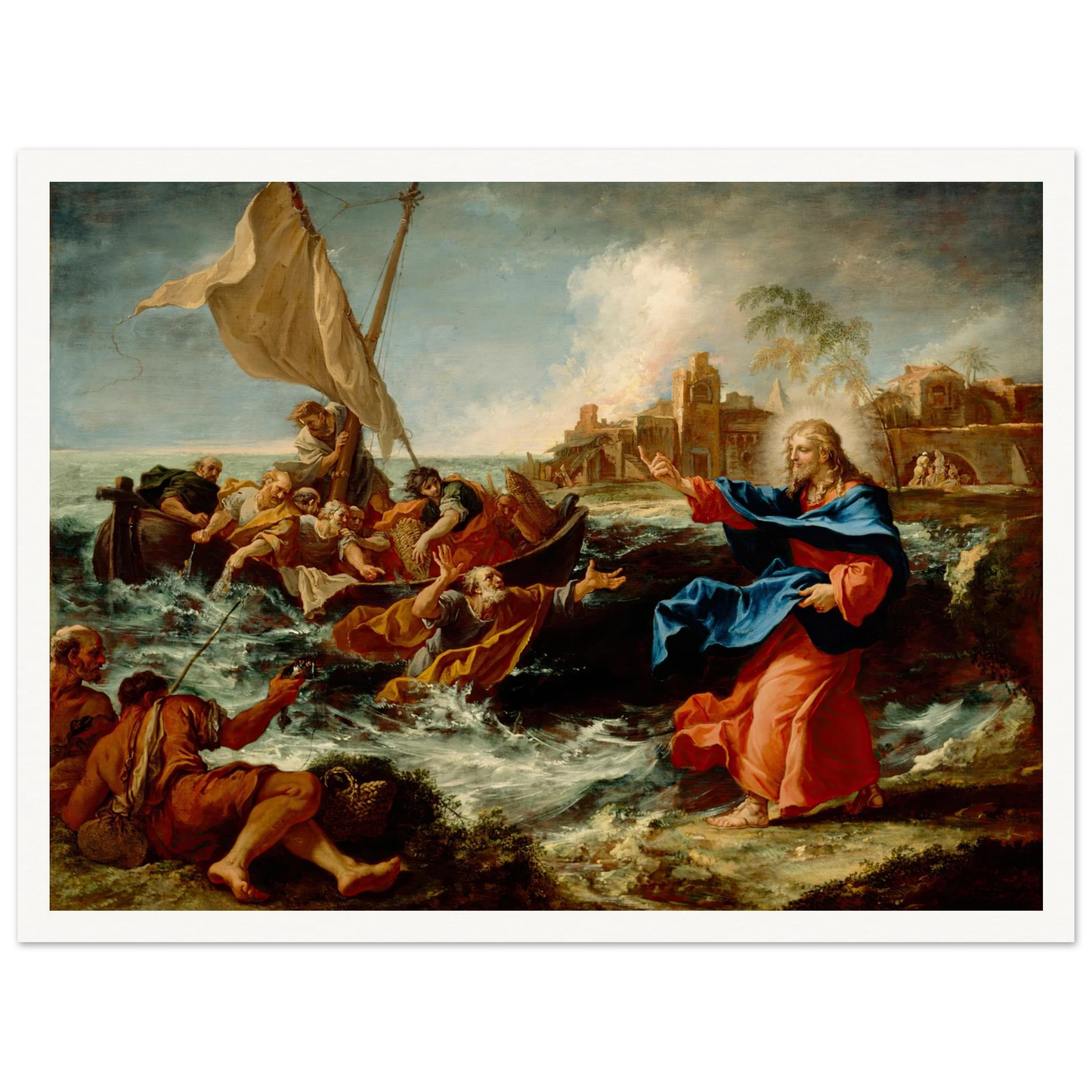 The Miraculous Draught Of Fishes (ca. between 1695 and 1697) Art Print | Sebastiano Ricci - Framed Poster - 30x40 cm / 12x16″ - Black frame