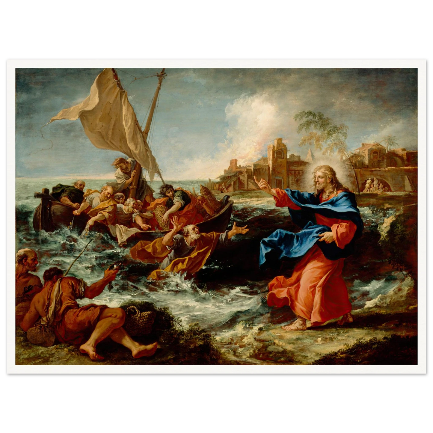 The Miraculous Draught Of Fishes (ca. between 1695 and 1697) Art Print | Sebastiano Ricci - Framed Poster - 30x40 cm / 12x16″ - Black frame