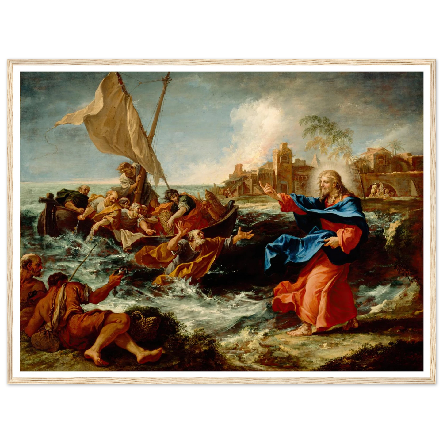 The Miraculous Draught Of Fishes (ca. between 1695 and 1697) Art Print | Sebastiano Ricci - Framed Poster - 30x40 cm / 12x16″ - Black frame