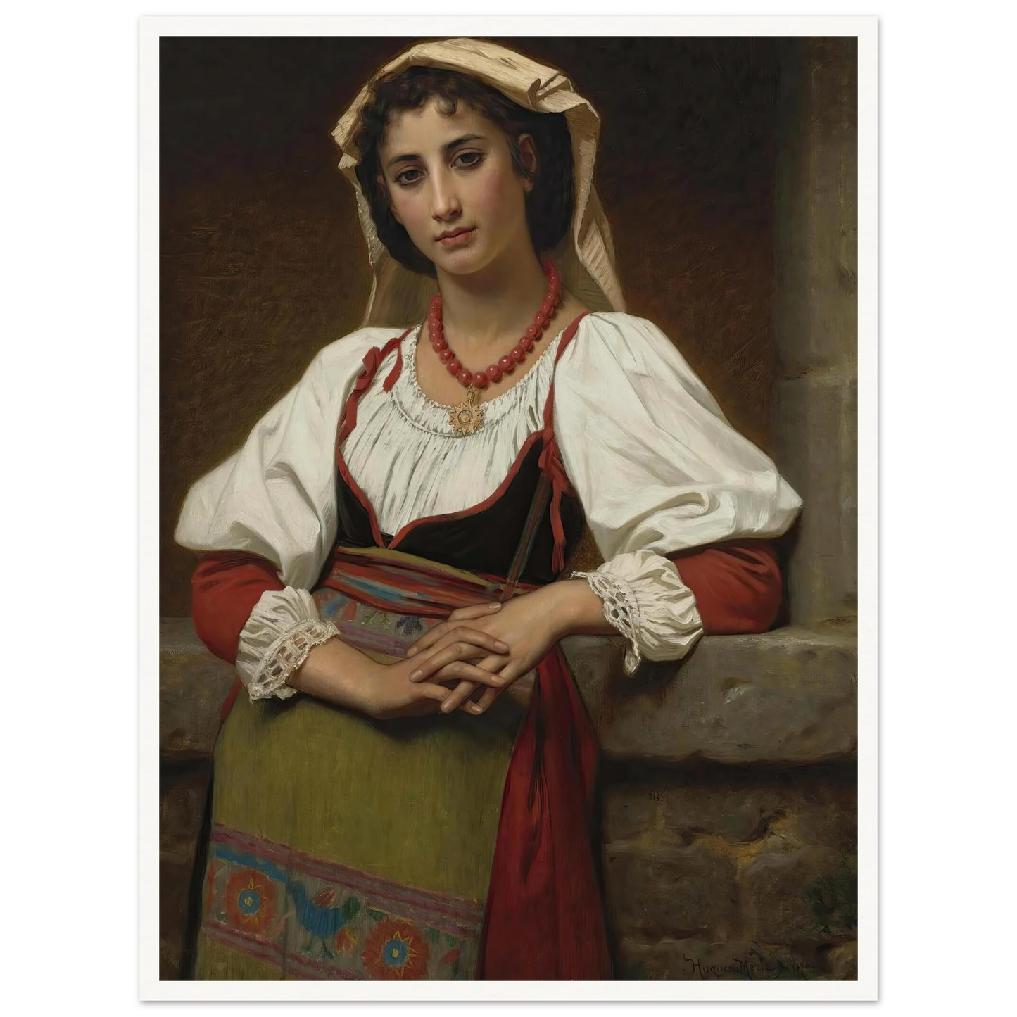 The Neapolitan Girl (1876) Art Print | Hugues Merle - Framed Poster - 30x40 cm / 12x16″ - Black frame