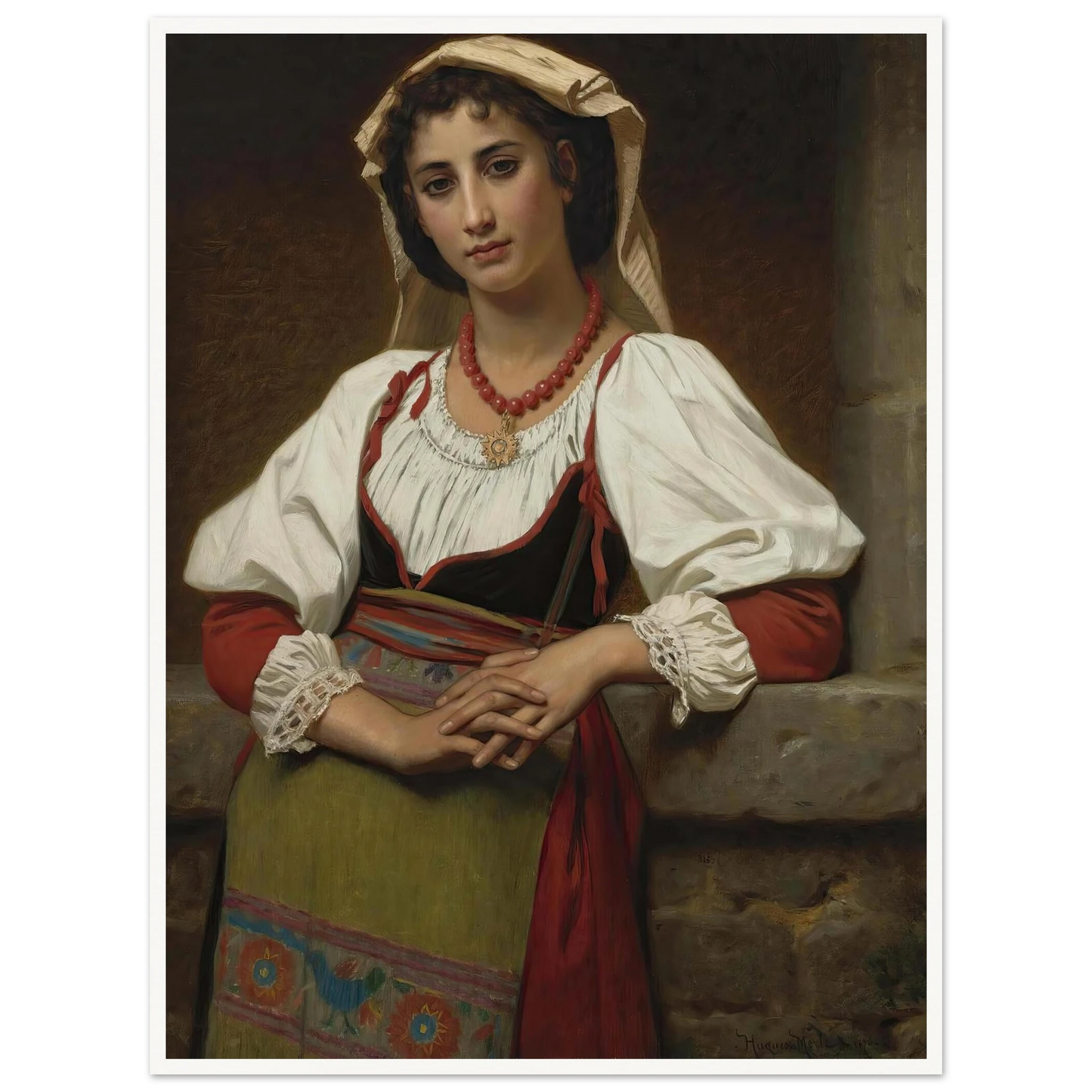 The Neapolitan Girl (1876) Art Print | Hugues Merle - Framed Poster - 30x40 cm / 12x16″ - Black frame