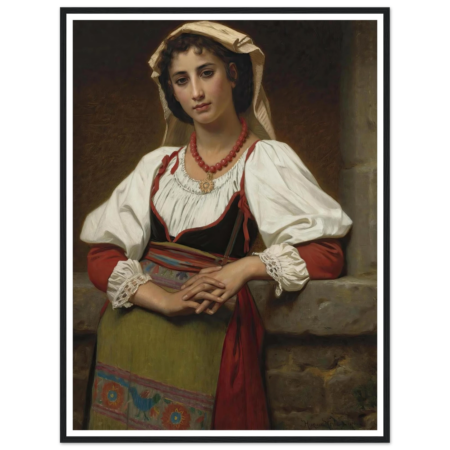 The Neapolitan Girl (1876) Art Print | Hugues Merle - Framed Poster - 30x40 cm / 12x16″ - Black frame