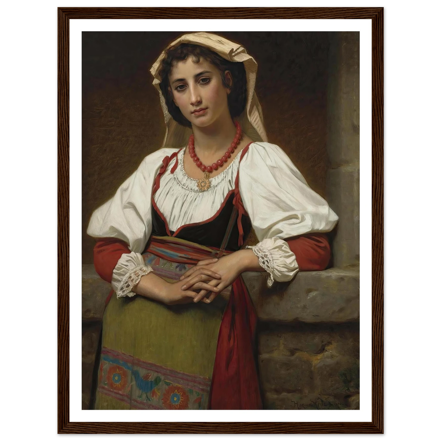 The Neapolitan Girl (1876) Art Print | Hugues Merle - Framed Poster - 30x40 cm / 12x16″ - Black frame