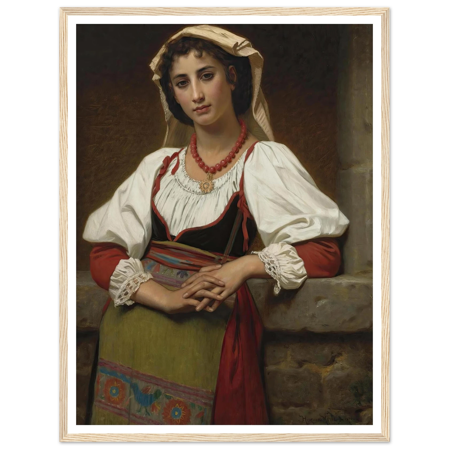 The Neapolitan Girl (1876) Art Print | Hugues Merle - Framed Poster - 30x40 cm / 12x16″ - Black frame
