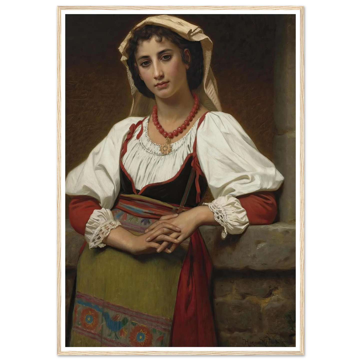 The Neapolitan Girl (1876) Art Print | Hugues Merle - Framed Poster - 30x40 cm / 12x16″ - Black frame