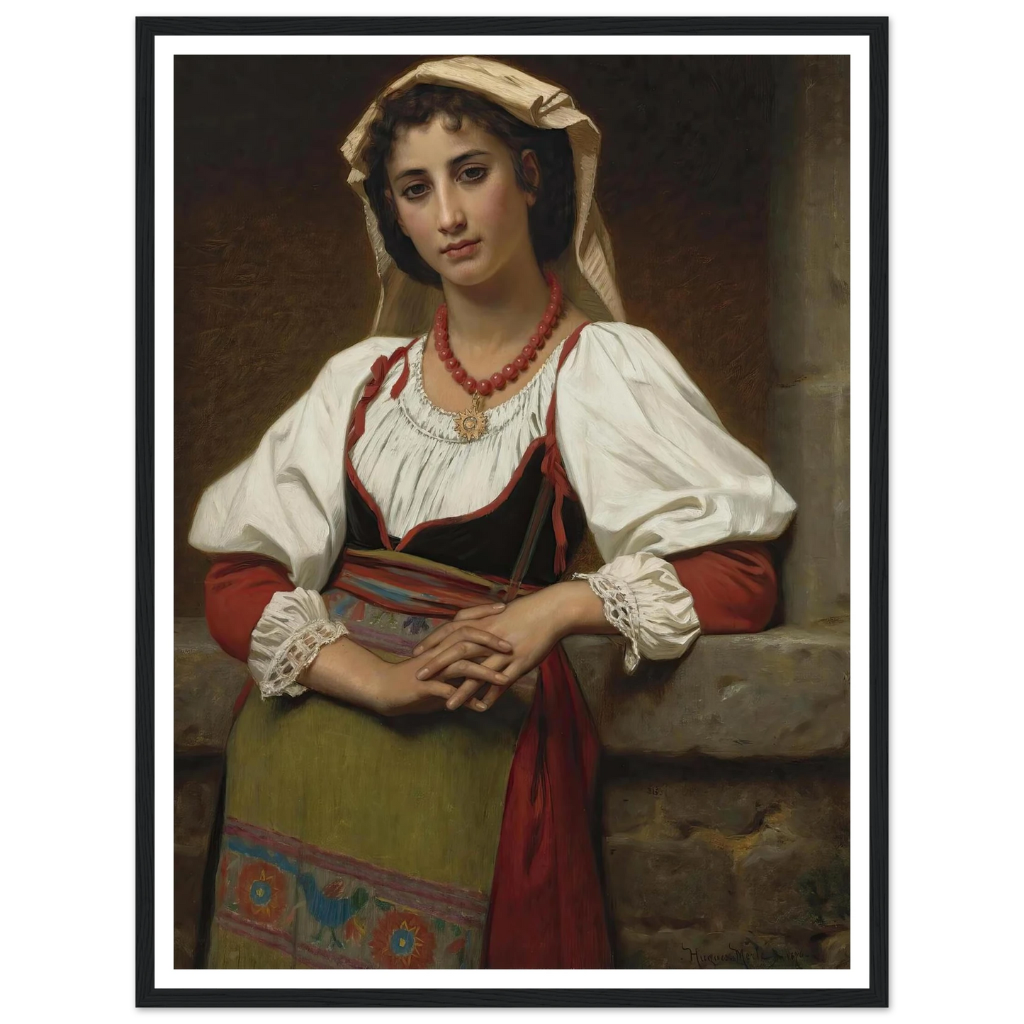 The Neapolitan Girl (1876) Art Print | Hugues Merle - Framed Poster - 30x40 cm / 12x16″ - Black frame