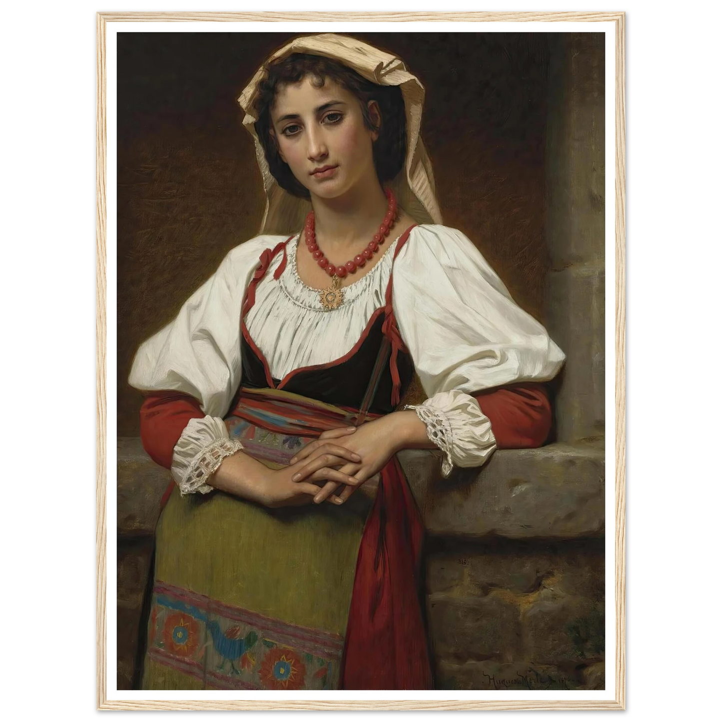 The Neapolitan Girl (1876) Art Print | Hugues Merle - Framed Poster - 30x40 cm / 12x16″ - Black frame