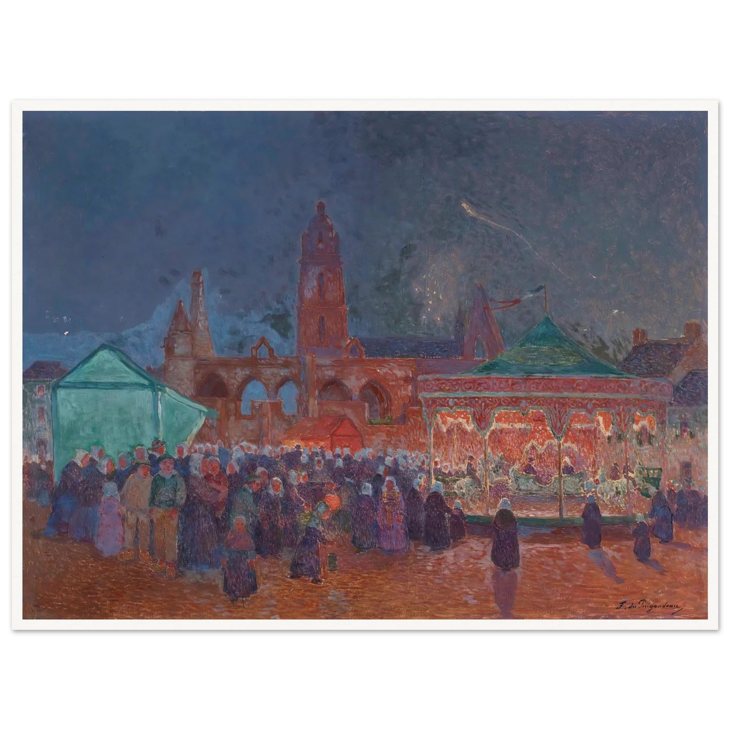 The Night Fair in Batz-Sur-Mer Art Print | Ferdinand du Puigaudeau - Framed Poster - 30x40 cm / 12x16″ - Black frame