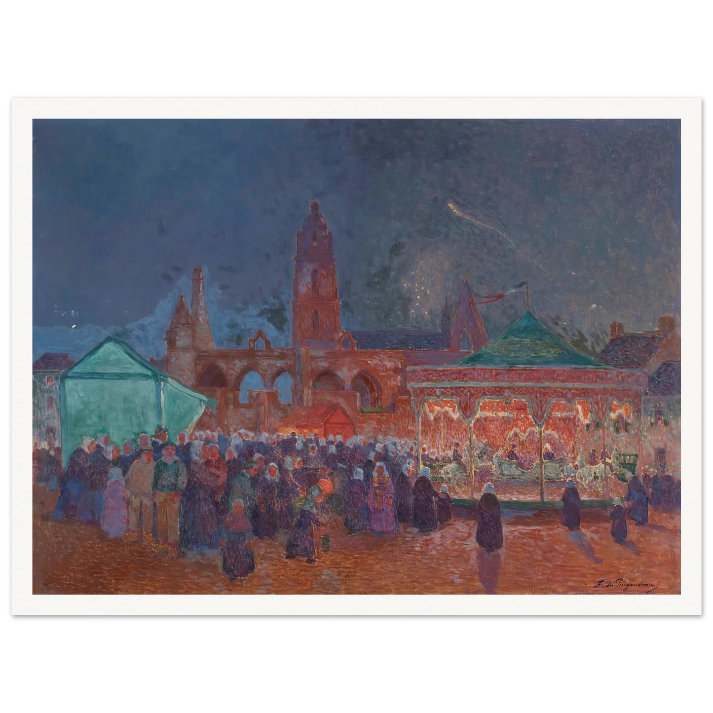 The Night Fair in Batz-Sur-Mer Art Print | Ferdinand du Puigaudeau - Framed Poster - 30x40 cm / 12x16″ - Black frame