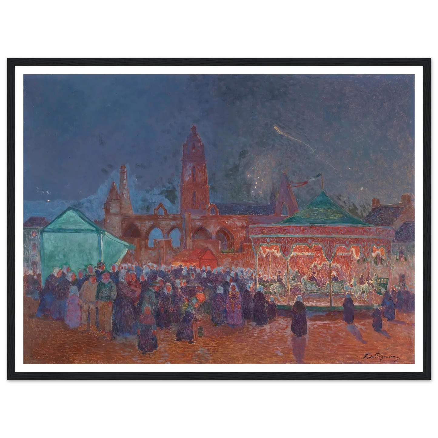 The Night Fair in Batz-Sur-Mer Art Print | Ferdinand du Puigaudeau - Framed Poster - 30x40 cm / 12x16″ - Black frame