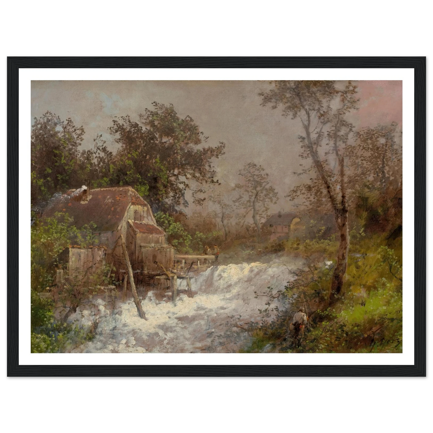 The Old Mill Art Print | Hermann Ottomar Herzog - Framed Poster - 30x40 cm / 12x16″ - Black frame