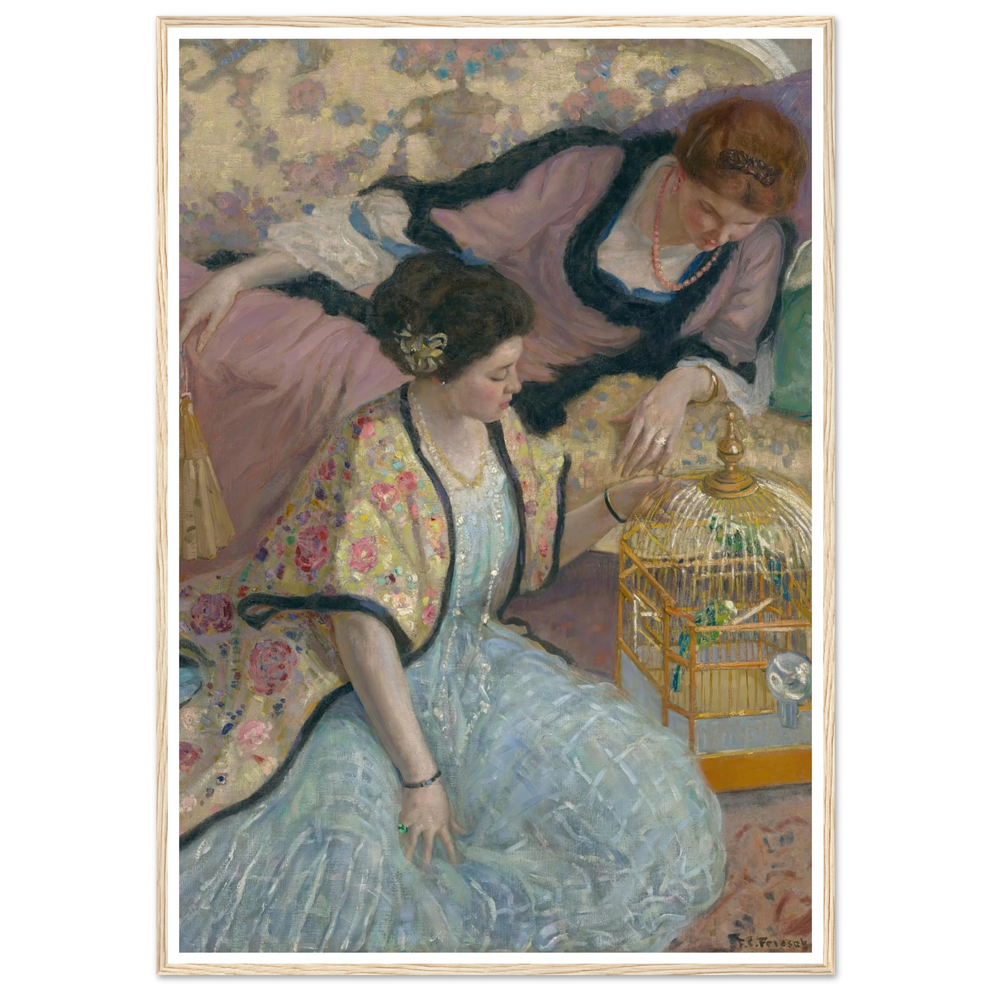The Parrots (circa 1910) Art Print | Frederick Carl Frieseke - Framed Poster - 30x40 cm / 12x16″ - Black frame