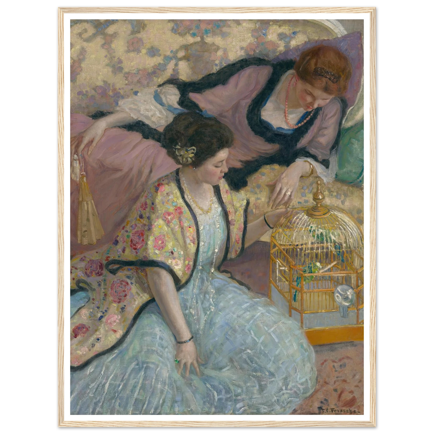 The Parrots (circa 1910) Art Print | Frederick Carl Frieseke - Framed Poster - 30x40 cm / 12x16″ - Black frame