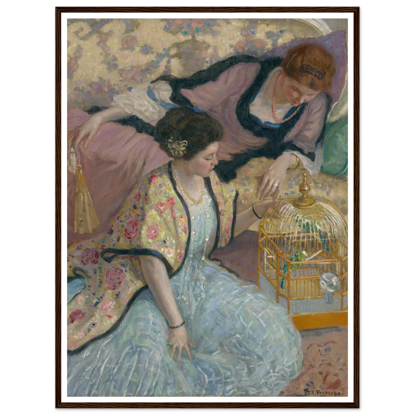 The Parrots (circa 1910) Art Print | Frederick Carl Frieseke - Framed Poster - 30x40 cm / 12x16″ - Black frame