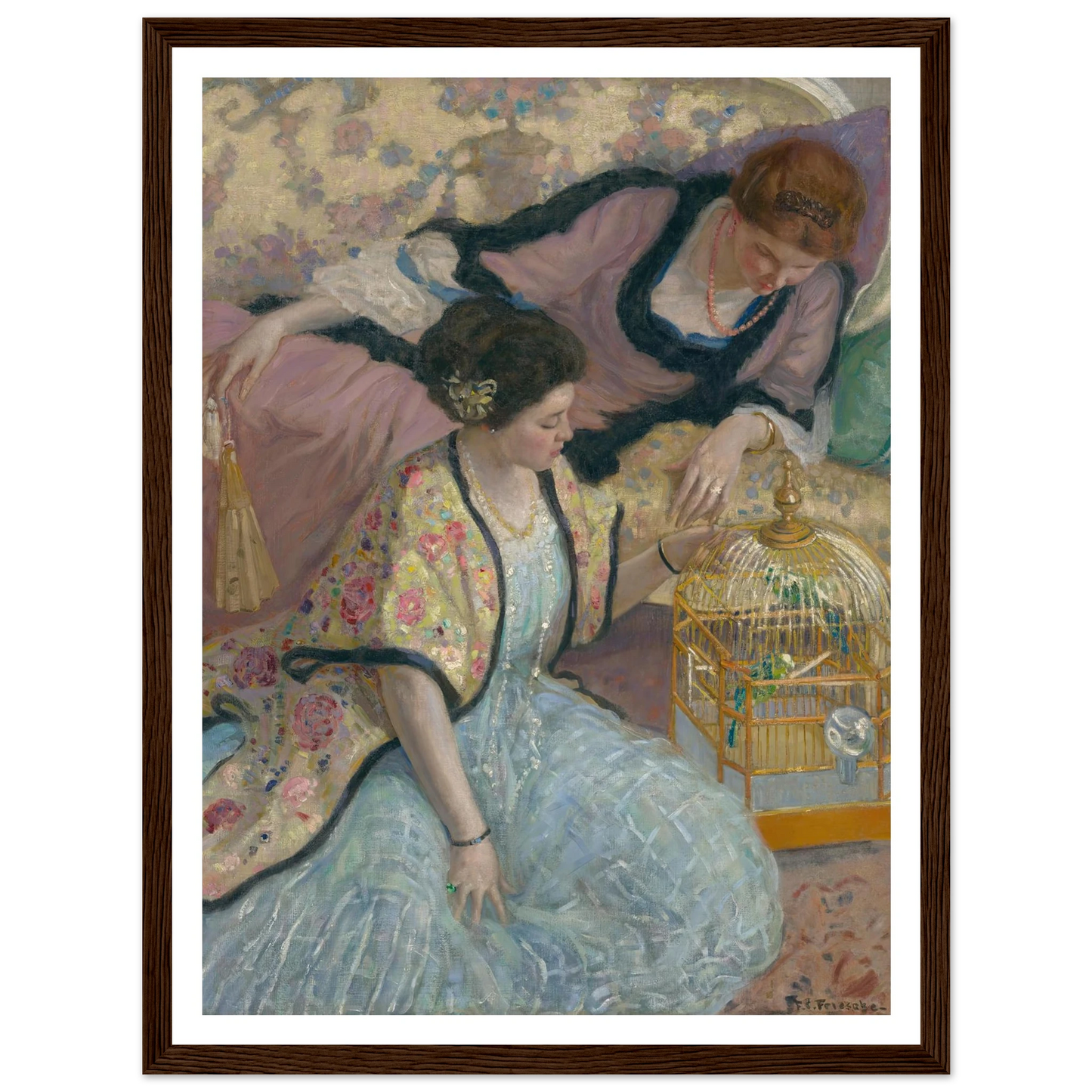 The Parrots (circa 1910) Art Print | Frederick Carl Frieseke - Framed Poster - 30x40 cm / 12x16″ - Black frame