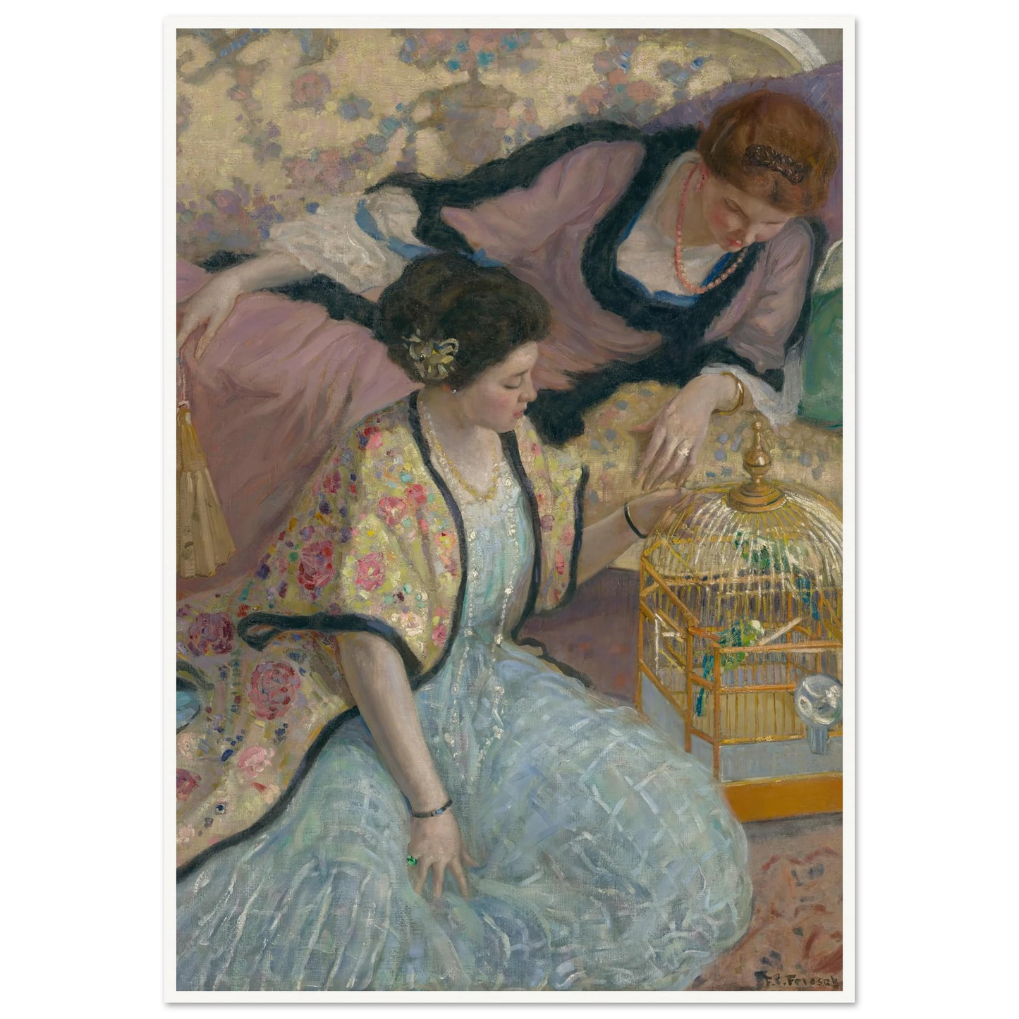 The Parrots (circa 1910) Art Print | Frederick Carl Frieseke - Framed Poster - 30x40 cm / 12x16″ - Black frame