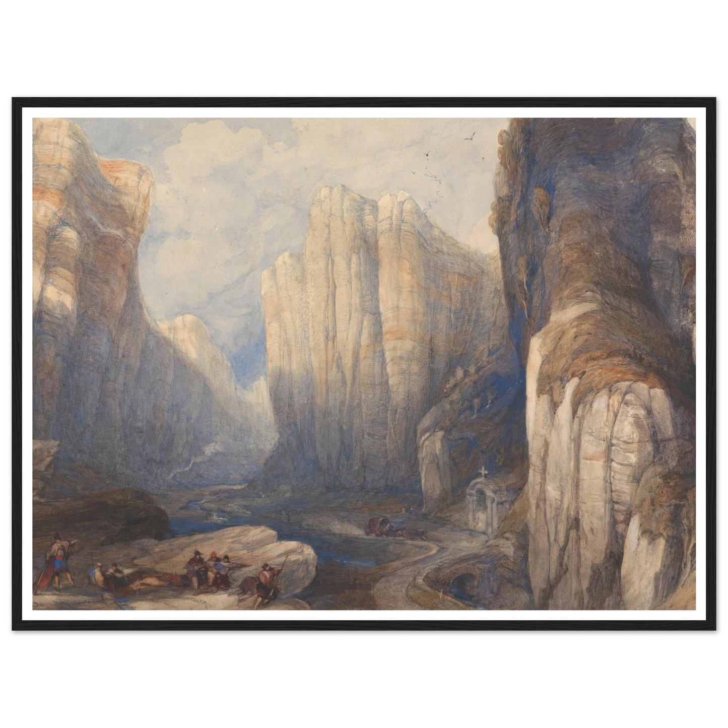 The Pass of Pancorbo, The Pyrenees Art Print | David Roberts - Framed Poster - 30x40 cm / 12x16″ - Black frame